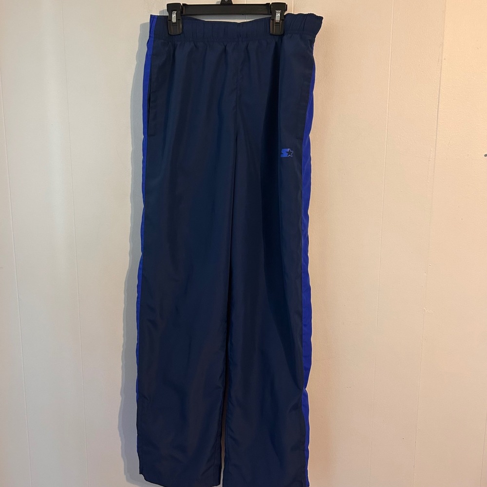 Starter Mens Track Pants Navy Blue Mesh Lined Windbreaker Ankle Zip Small 28-30